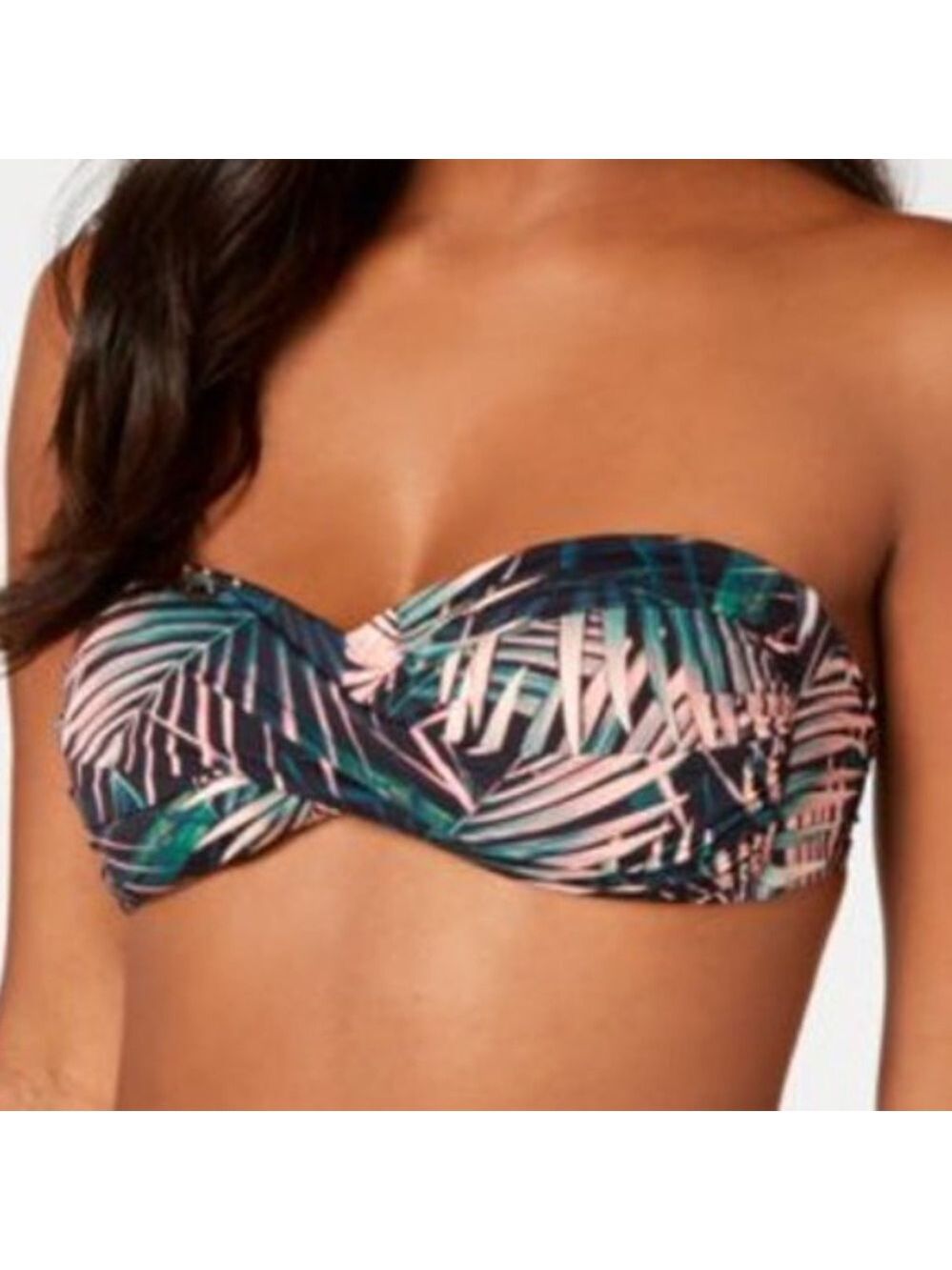 NWT Bar III Bali Nights Bandeau Halter Twisted Palm Printed Bikini Swim Top - S